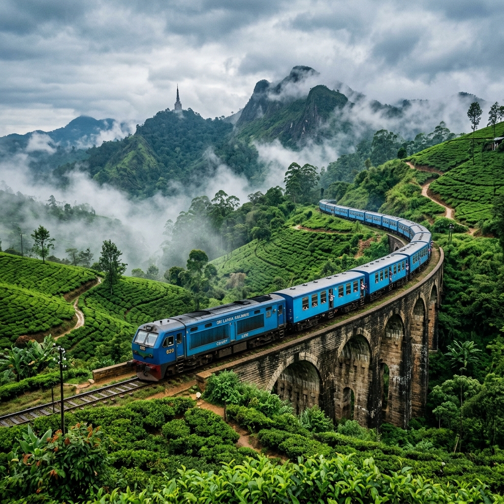 Train entre Kandy et Ambulawawa traversant les plantations de thé
